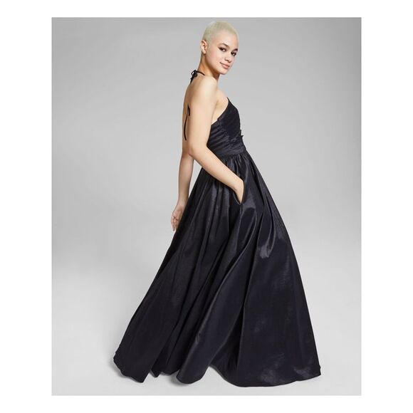 B DARLIN Womens Black Tie Taffeta Front Lined Sleeveless Gown Dress 1\2 - Picture 3 of 4